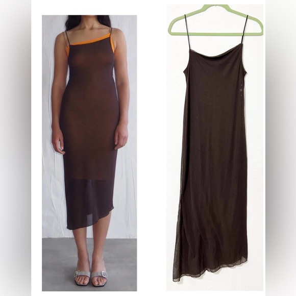 Paloma Wool Dresses & Skirts - Paloma Wool SORA MAXI DRESS Brown Sheer Slip Elasticized spaghetti straps